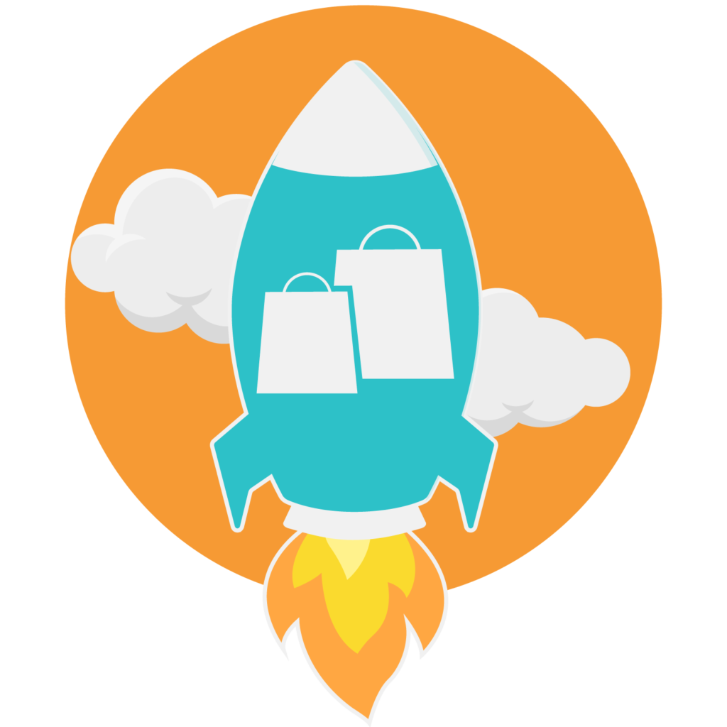 SALES-BOOSTER-ICON-PROMOTIONS FOR AMAZON PRODUCTS WITH AMAZON COUPONS - SHOPPING BAGS IN A ROCKET